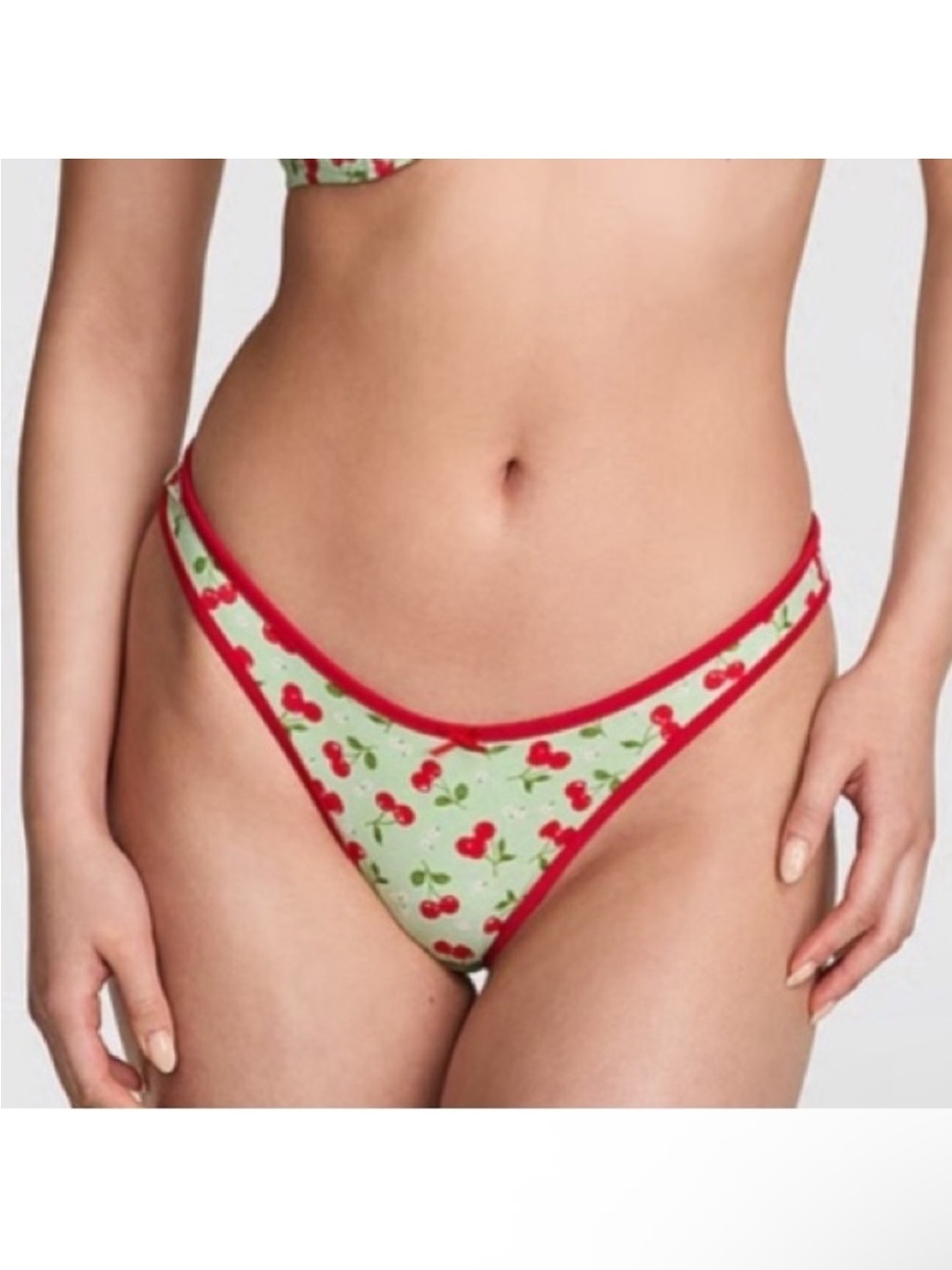 New! Frankie's Bikinis Cherry Print golden hour Bikini Bottom Green 39092